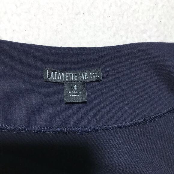Lafayette 148 navy blue sheath dress with gathered side ruched sleeveless 4 midi - Picture 4 of 8